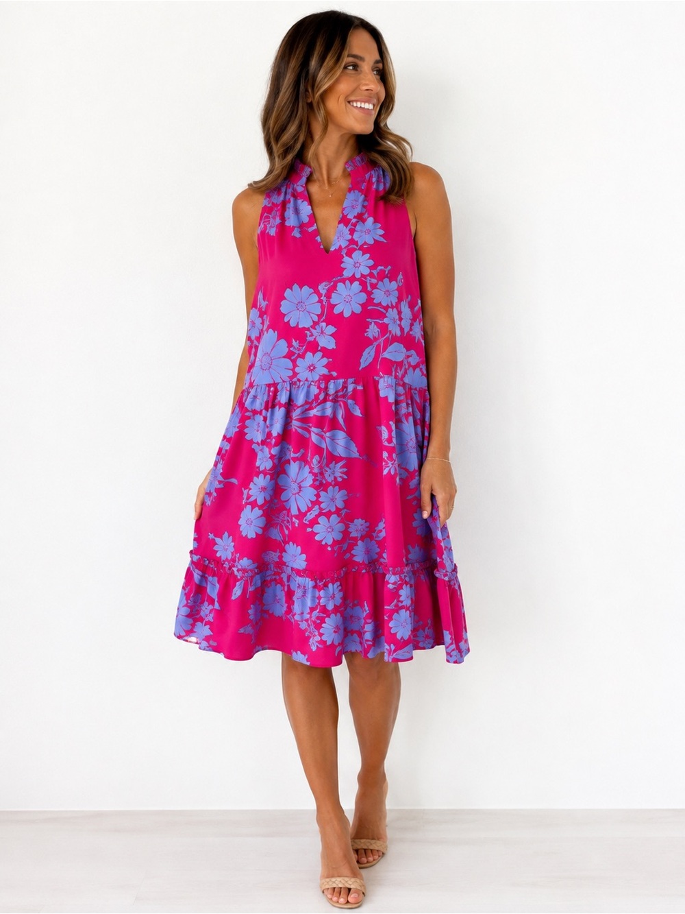52seven NWT Pink Blue Floral Tiered Dress Size M $92